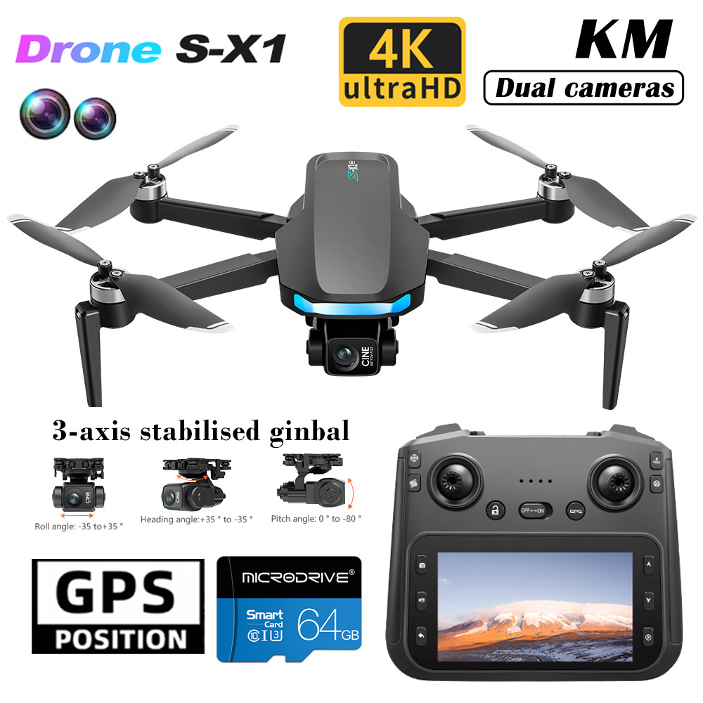 Drone X1 Rc - S-X1新型ドローン、スクリーン付き3軸ジンバル、4K空撮ブラシレスドローン、RCクアッドコプター、5G GPS、8K HDカメラ、EISミニドローン