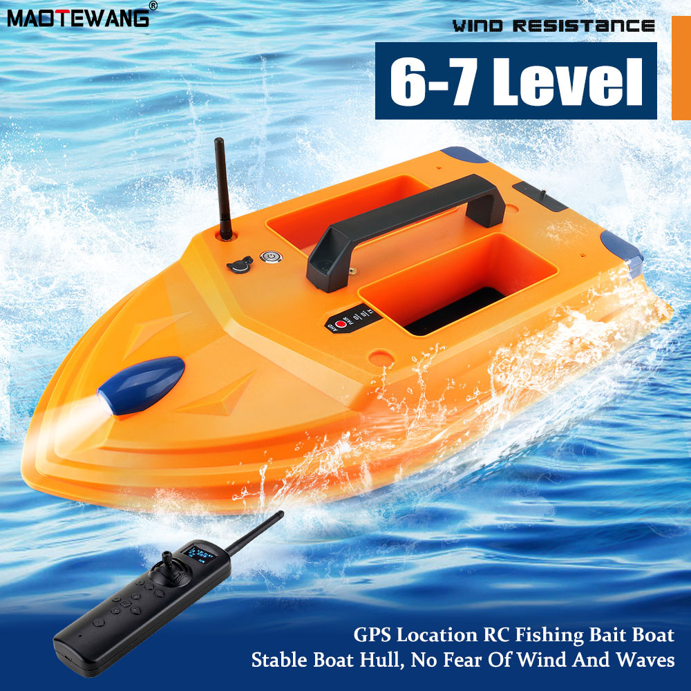 Rc Boat - GPS搭載釣りボート RCベイトボート、スマート自動ルアーコントロール、魚群探知機、デュアルモーター、2つの餌箱、500m、ワンキーリターン