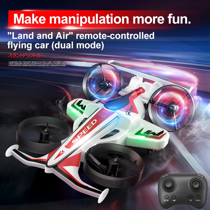 Rc Drone And Flying Car - 陸空両用2in1電動リモコン飛行車クアッドコプター2.4G LED照明ヘッドレスモード速度調整RCドローンカー