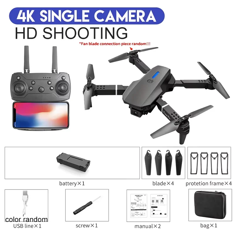 Drone E88Pro Rc 4K - 4K E88Proドローン、1080PデュアルHDカメラ搭載、折りたたみ式WiFi FPV RCヘリコプター、空撮やギフトに最適 ﻿
