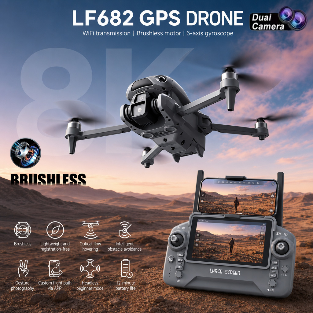 Drone Ae Rc - 新型LF682ドローン 8KデュアルカメラFPVプロフェッショナルHDプロフェッショナル空中GPSオプティカルフロー障害物回避ブラシレス折りたたみ式RCクアッドコプター