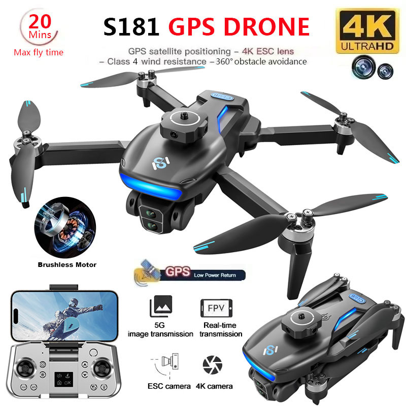 Drone E88Pro Rc 4K - プロの折りたたみ式ブラシレスクワッドコプター,GPS,デュアルHDカメラ,5g wifi写真,rc距離1.2km,s181,GPS